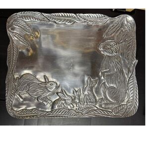 Silver Pewter Tray with Rabbit Design